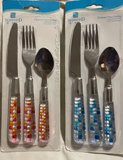 2 TRADEWIND BAY Flatware Place Settings - 1 Blue - 1 Pink/Orange - NEW NIP