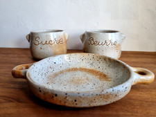 Beurrier/Sucrier/Assiette Grès du Marais-Manufacture du Berry