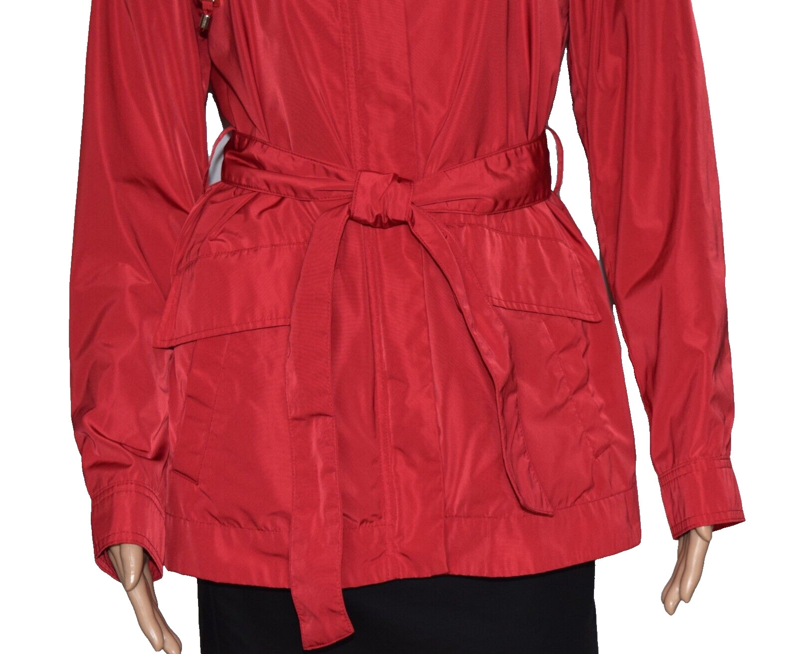 GEOX Respira Breathing System Red Full Zip Collared Lined Belted Jacket Size 6 image 3