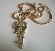 Men's Gold Finish Clear Stone Key Style Jesus Hip Hop Chain & Charm