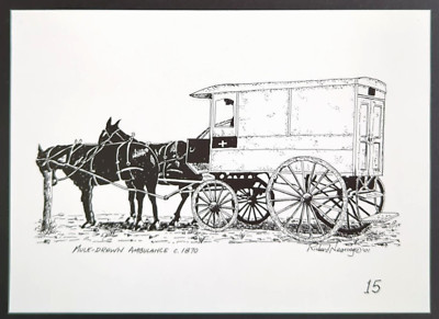 Richard Nearing MULE-DRAWN AMBULANCE Old West Pen Ink Art Print Bookplate 15