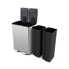 2 x 8 Gal Dual Trash Can Double Compartment Trash Garbage Can Stainless Steel