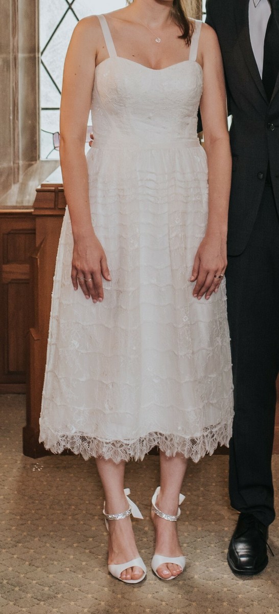 Melissa Sweet short lace wedding dress size 6 tea length ivory with straps  | eBay
