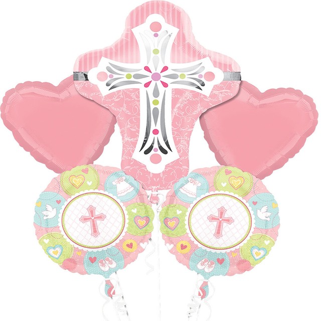 Christening Baptism Pink Girl Foil 5pcs Balloons Bouquet eBay