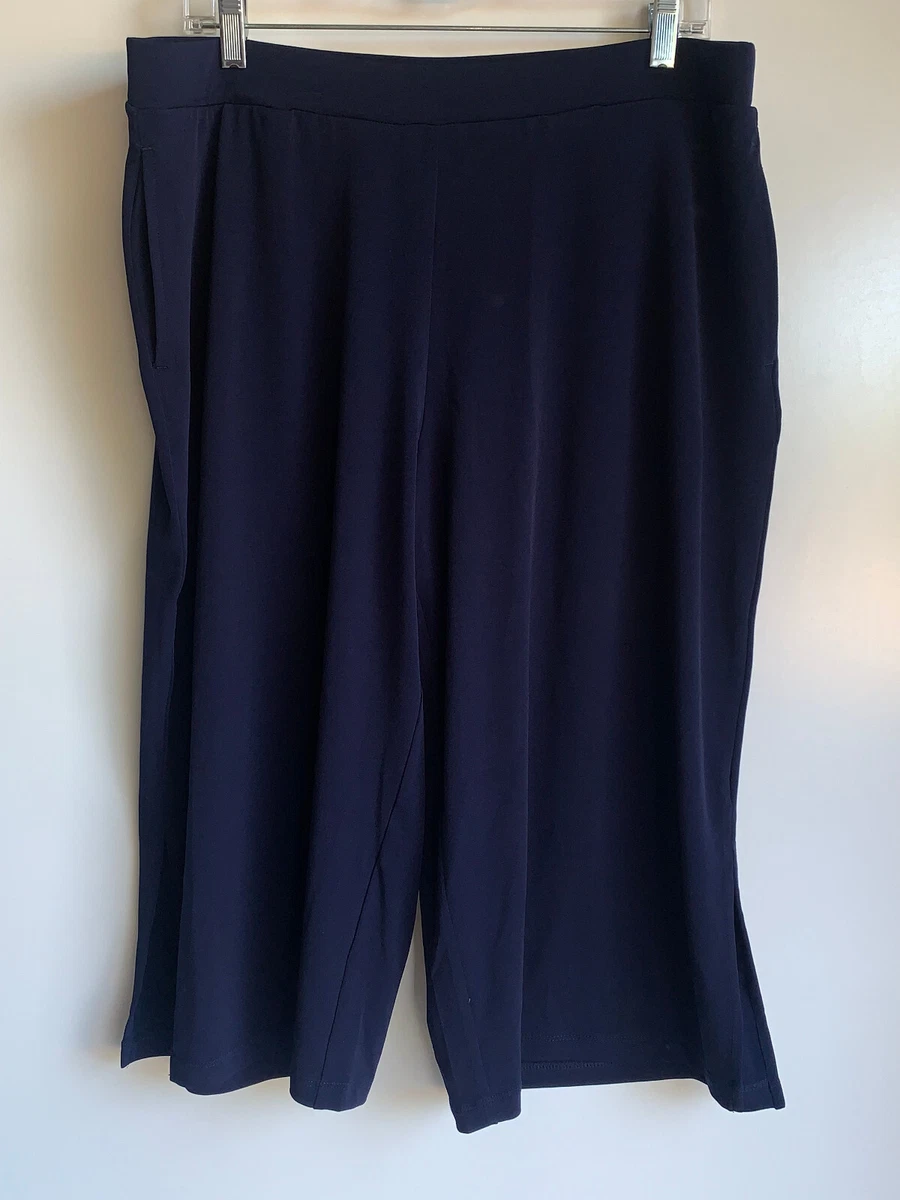 NEW SUSAN GRAVER Liquid Knit Navy Cropped Pants with Side Slits