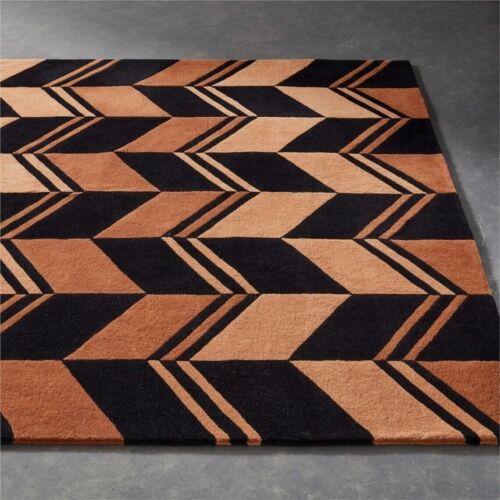 Alfombra de área de lana hecha a mano marrón y negra con mechones modernos 4x6 5x8 - Imagen 1 de 3