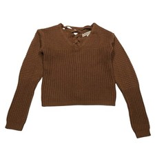 Love Change Italy  Brown Long Sleeve Acrylic Rib Knit Crop Sweater  Women  s M