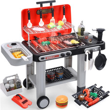 Kids BBQ Grill Toys, Color Changing Play Food, Sizzling Sound & Light Effects, C