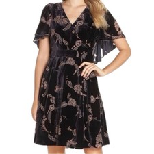 Eliza J dark purple floral paisley burnout velvet faux wrap dress size 6