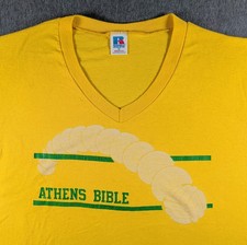 Vtg Russell V Neck T Shirt Sz M Athens Bible Volleyball Single Stitch USA Made