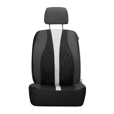 Auto Drive 2-Piece Black-White Marlo Vegan Leather Seat Covers, Easy Install
