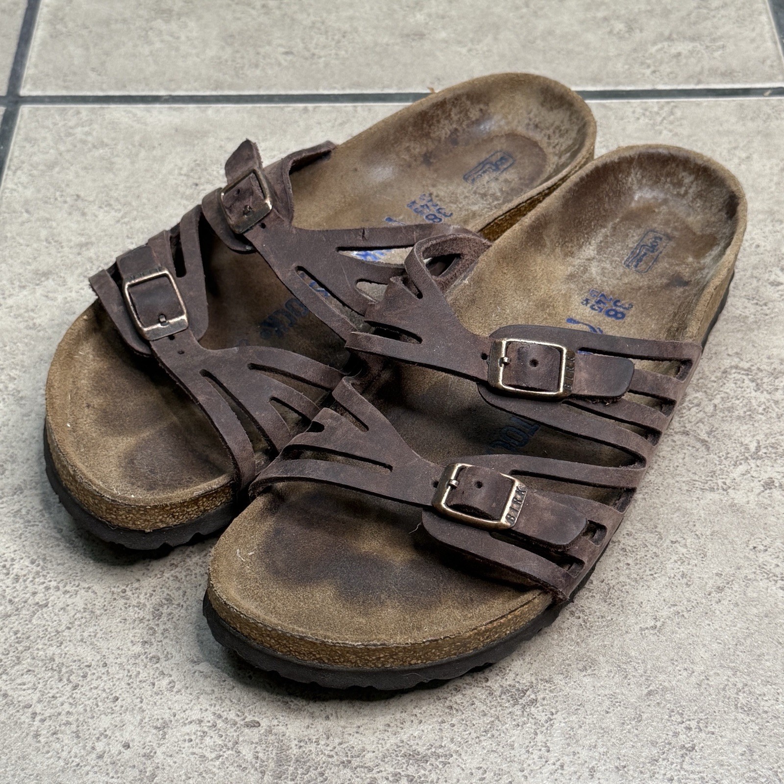 Birkenstock Granada Brown Leather Slip On Sandals Womens 38 US
