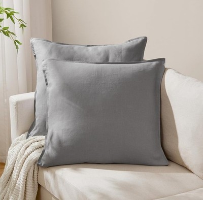 Dapu 100% French Stone Washed Linen Euro Pillowcase Shams| Set Of 2 Earl Gray 