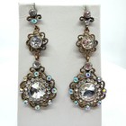 Vintage Gold Tone Filigree Dangle Earrings with AB Crystal Chandelier