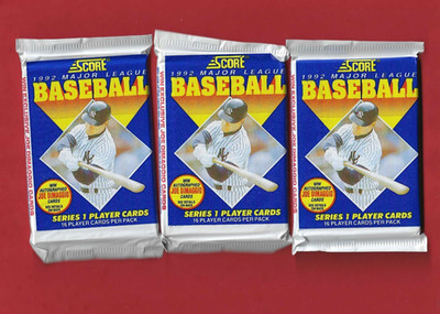 Lot 3 Baseball Mlb Score 1992 MLB Séries 1 - pack sachet 16 cartes vintages.