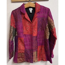 Chico's Art-to-Wear Embellished Patchwork Jacket Silk Blend Boho Statement Sz 2