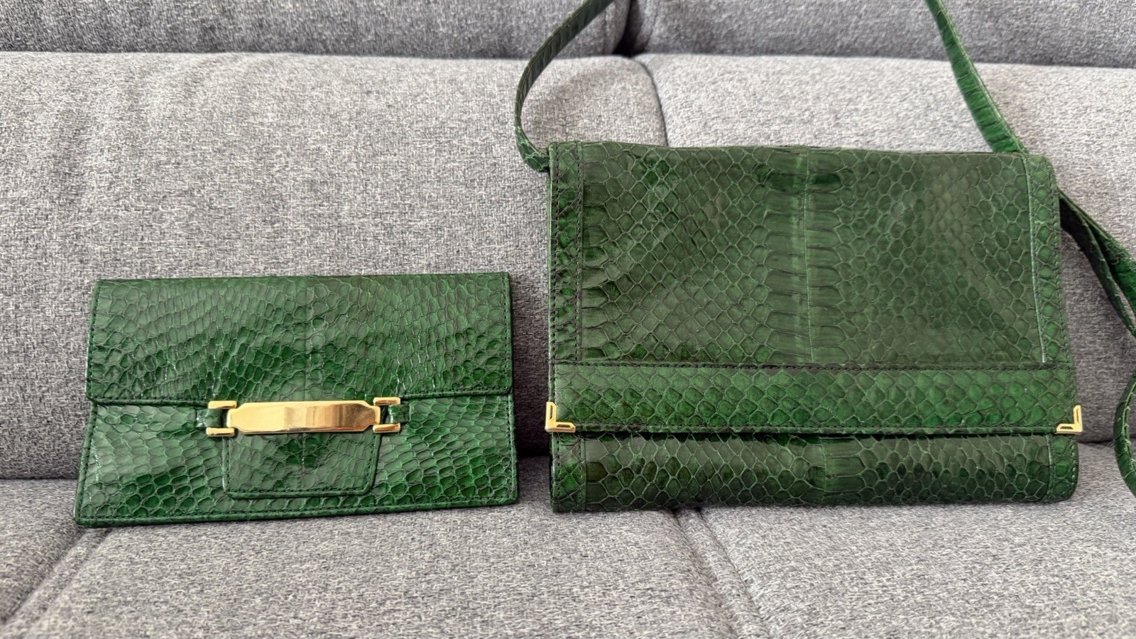 Vintage Emerald Green Python Leather Shoulder Bag… - image 19