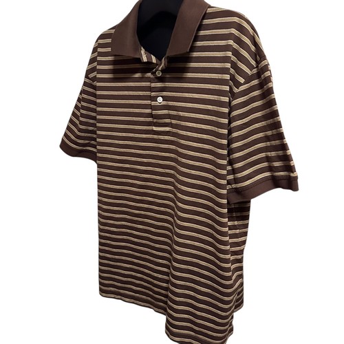 Turnbury Men’s Polo Shirt L Brown Tan Striped Cotton Golf Casual Short Sleeve - Picture 3 of 10