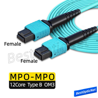 1-50m MPO to MPO Fe/Fe OM3 8 12 Core Fiber Optic Patch Cord Cable 40G 100G Lot