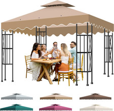 10X10 Double Tiered Gazebo Replacement Canopy, Upgraded 300D Polyester Heavy Dut