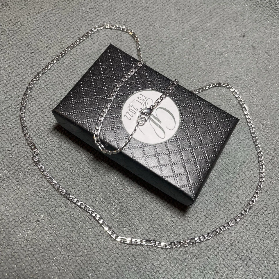 14K White Gold Filled Figaro Chain Necklace 3MM 24 Inch Women’s Mens - Image 3 of 4