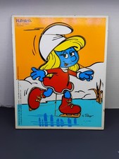 Vintage Playskool 1982 Smurfette Smurf Skating 10 Piece Wood Puzzle