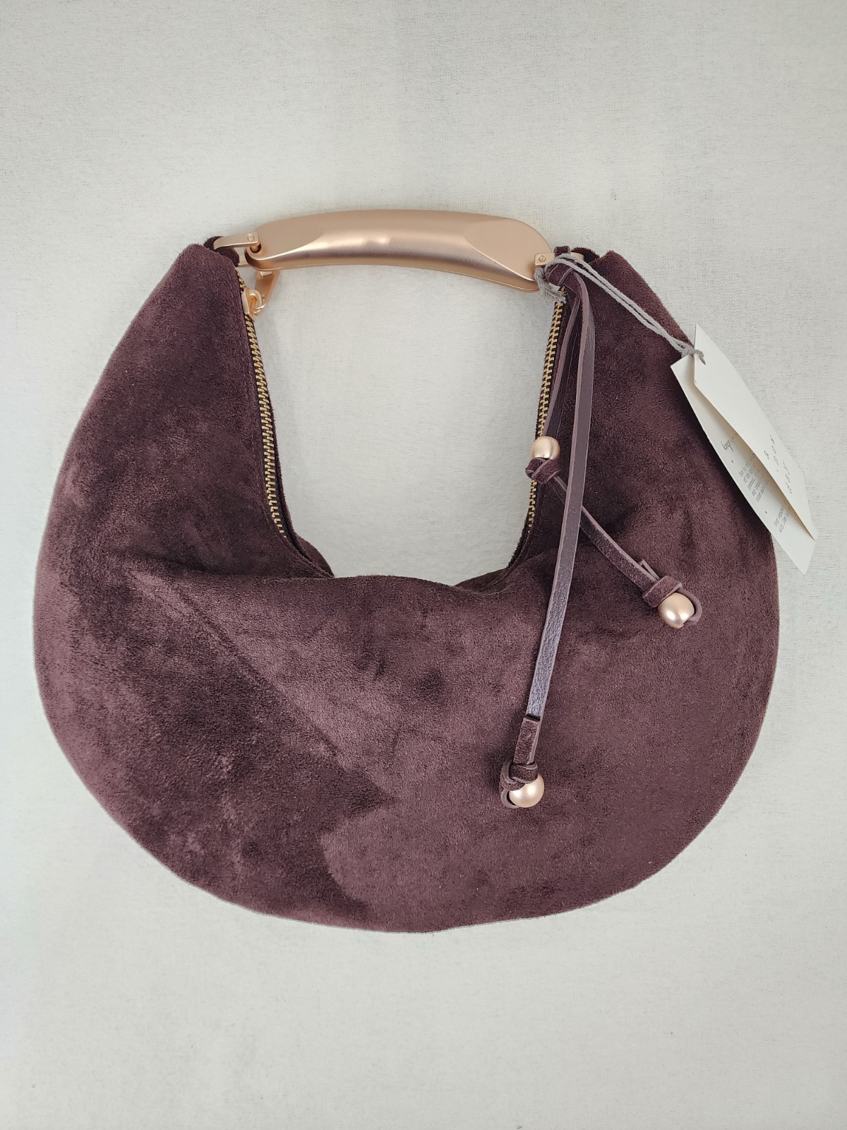 A New Day Brown Faux Suede Crescent Shoulder Bag - Gold Metal Handle Handbag
