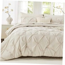 Size Comforter Set, 7-Piece Bed in a Bag, Pintuck Bedding Set for Full Beige