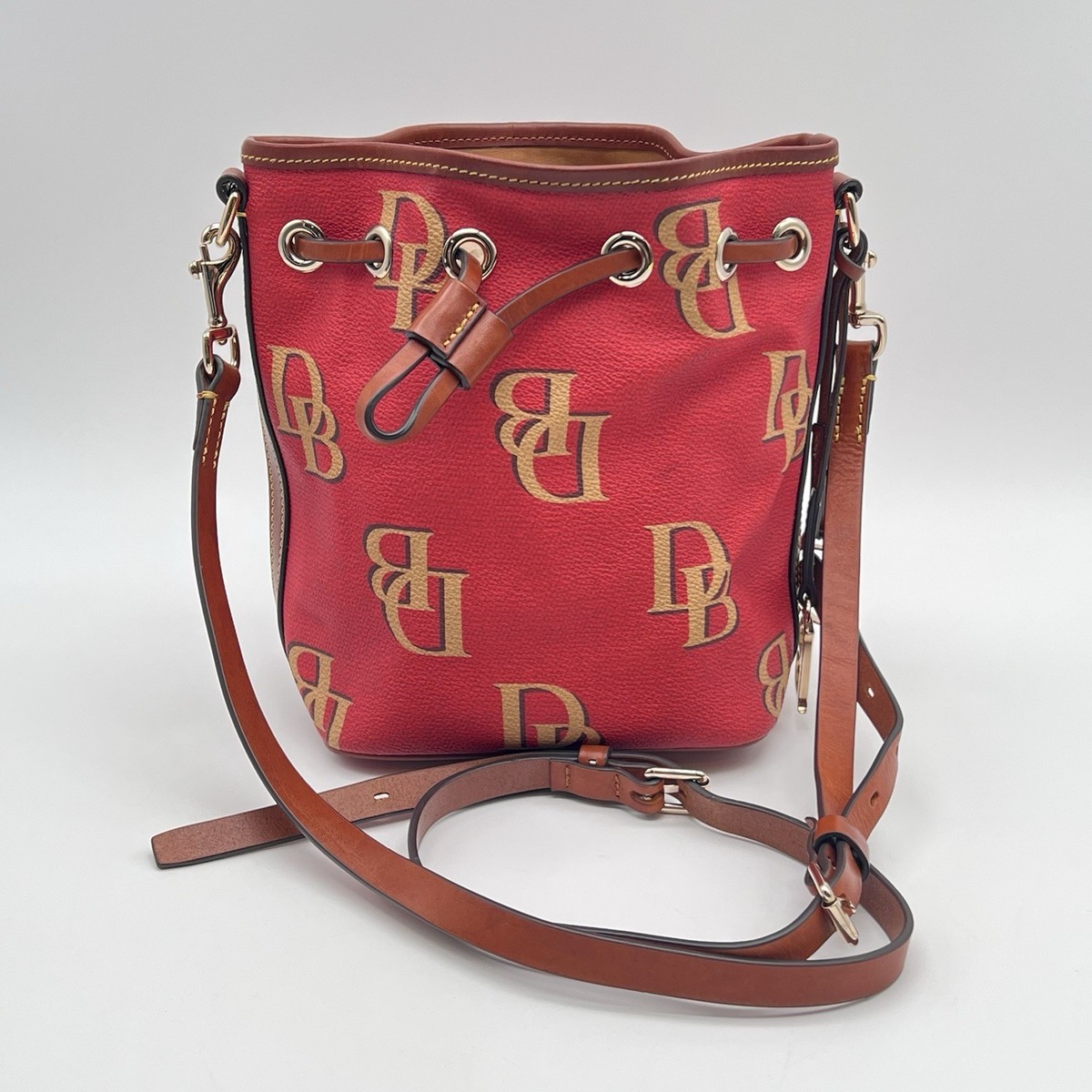 Dooney & Bourke Red Signature DB Logo Drawstring Bucket Bag