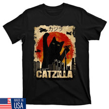 Catzilla Vintage Tee Funny Kitten And Cat Art Japanese Sunset T-Shirt Men Women