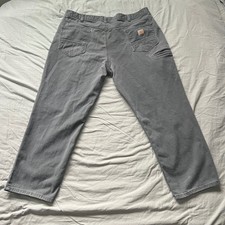 CARHARTT Rugged Flex Mens 42x30 Relaxed Fit Canvas Work Pants Gray Workwear