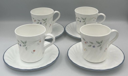 Vintage Corning Corelle English Meadow Coffee Tea Cups Saucers Set Of 4 No Chips
