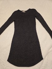 LOFT Size S Solid Dark Gray Fitted Long Sleeve Sweater Dress Rayon Wool Cotton