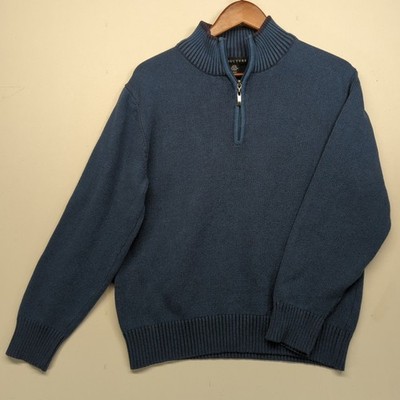 Structure Mens Quarter Zip Mock Neck Sweater M Ribbed Hem Blue