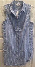 NWT Simply Noelle Blue White Stripe Sleeveless Shirtdress S/M 8/10
