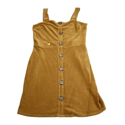 No Boundaries Dress Womens L Brown Corduroy Sleeveless Square Neck Button Up