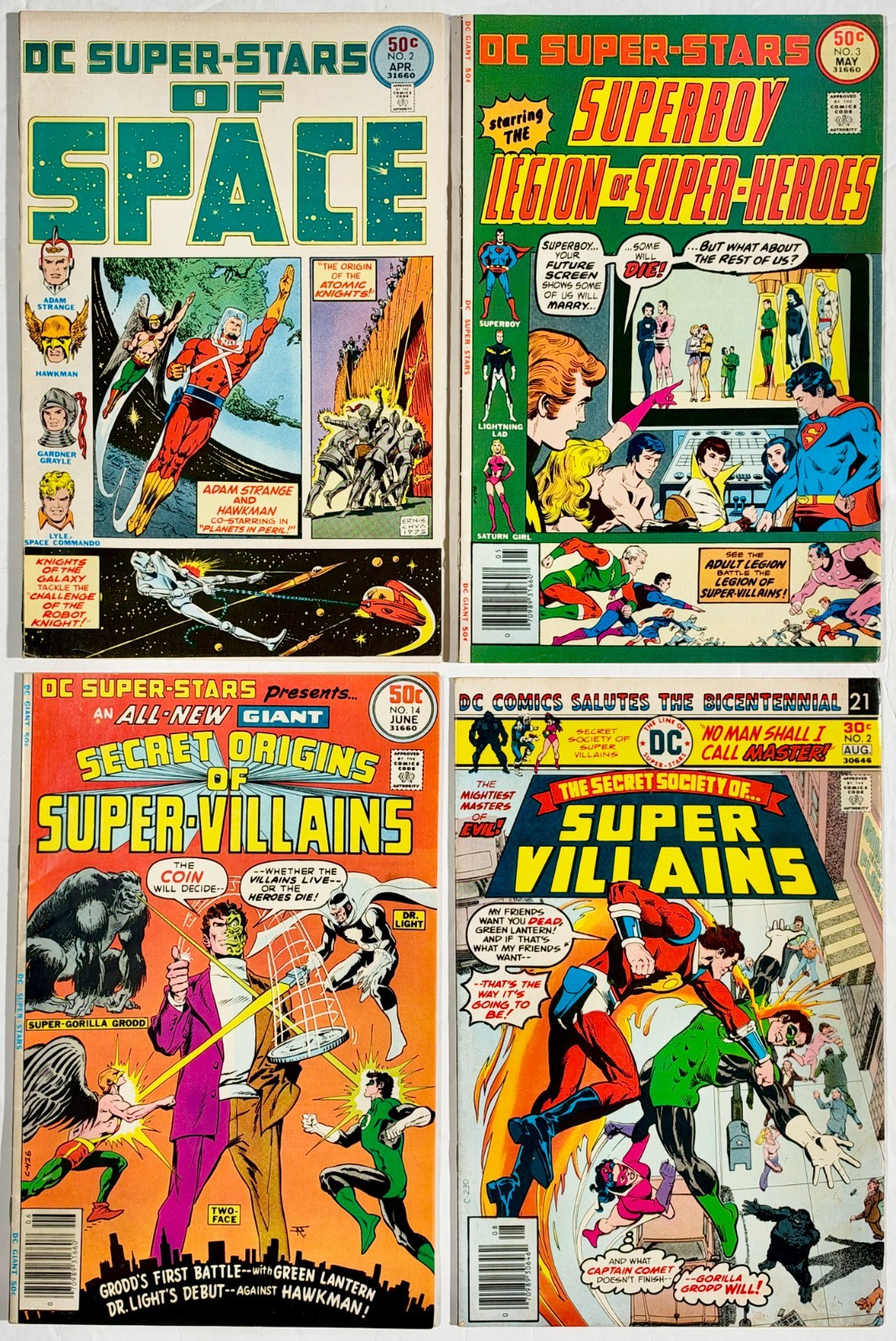 DC Super-Stars: Super Villains, Superboy, Space Bronze Age 1970s Lot of 4 Comics