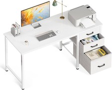 Computer Desk with Drawers, 120×48cm Office Desk with Storage, Reversible Small