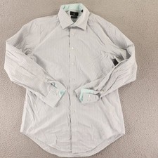 Calvin Klein Shirt Mens M Blue Vertical Stripe 100 Cotton Slim Fit Non Iron
