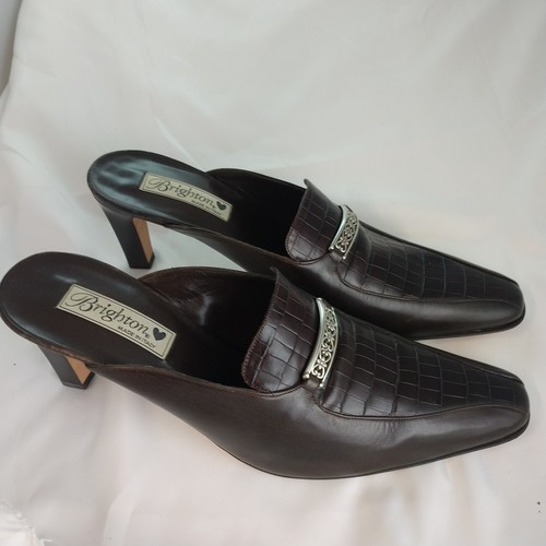 Vintage BRIGHTON Roxi Größe 11M Braun Leder Pfennigabsatz Pantoletten Schuhe Hergestellt in Italien - Bild 2 von 14