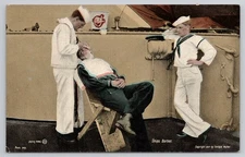 VTG WWI Era US Navy Sailors Shaving on Deck "Dran Xavier" Color Printed Postcard