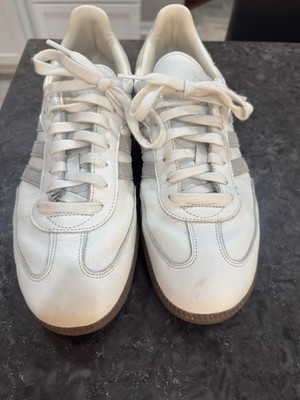 adidas Samba Men's White/Gray 12 Men s Low Top Lace-Up Leather Sneakers Gum Sole