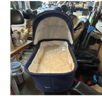 Emmaljunga Soft Carrycot Stroller Bassinet w/ Canopy Blue & White Infant