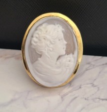 ANELLO CAMMEO PROFILO  INCISO A MANO ARGENTO 925 PLACCATO ORO GIALLO 18 KT 