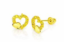 14K Yellow or White Gold Double Heart Stud Earrings with CZ Cubic Zirconia