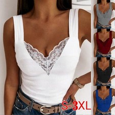 Womens Lace Tank Tops V Neck Summer Lace Vest Slim Fit Sleeveless Tee Plus Size