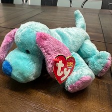 Ty Beanie Babies Kookie the Dog Blue Pink Plush Stuffed Animal 2003 with Tags
