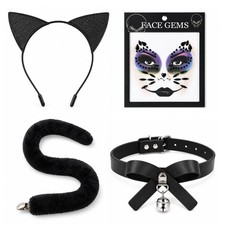Cat Ears Tail and Choker Set, 3 Pcs Black Cat Costume with Bell Collar, Cute ...