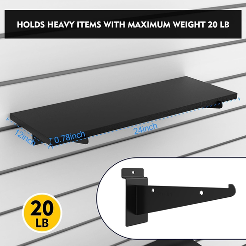 8 Pack Wooden Slatwall Shelf, 23.6"D X 11.8"W Slatwall Shelves with Metal Bracke - Afbeelding 3 van 7