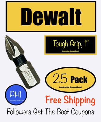 Dewalt Tough Grip BULK Lot of 25 IMPACT RATED 1 in. Bit Tips Phillips #1 PH1 1''